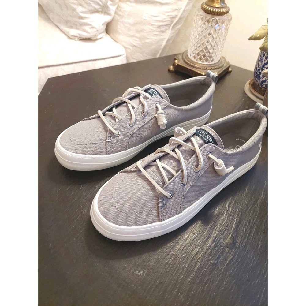 Sperry Women's Crest Vibe Grey Canvas Sneakers/Boat Leather Laces Sz 7.5M NEW! - Picture 2 of 13